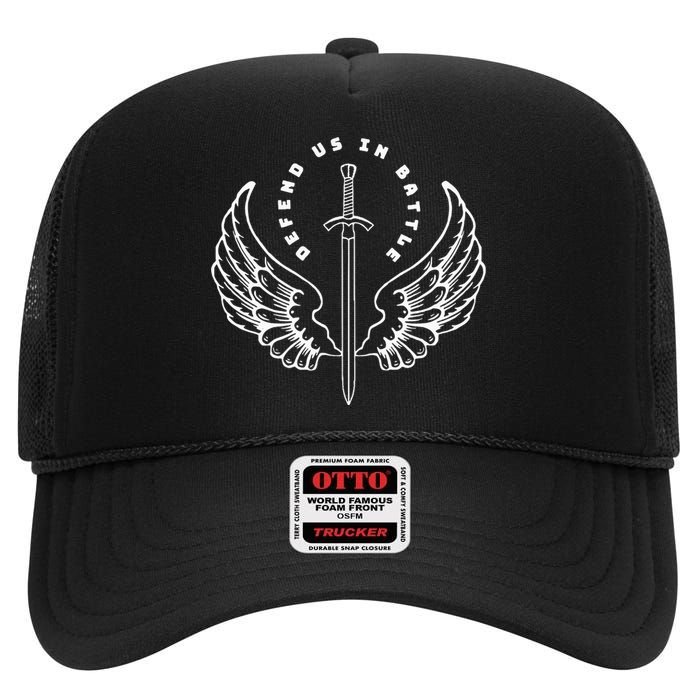 St. Michael The Archangel Defend Us In Battle High Crown Mesh Back Trucker Hat