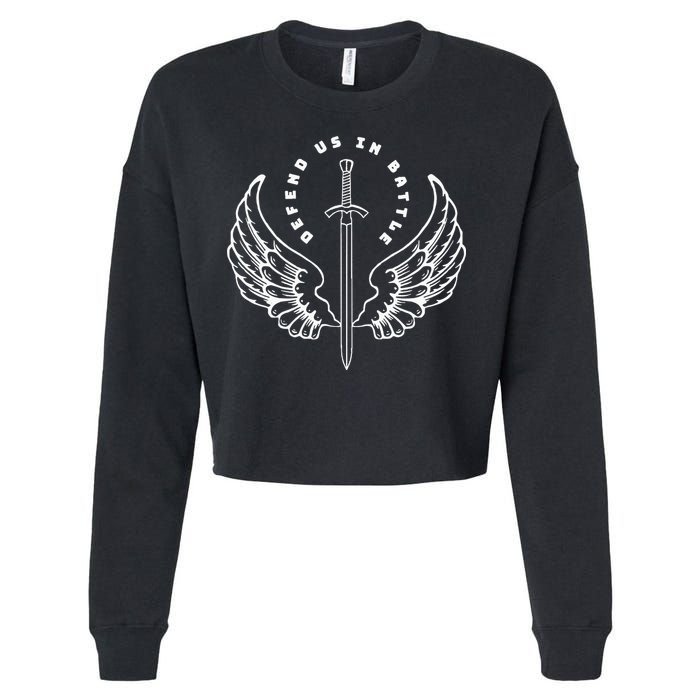 St. Michael The Archangel Defend Us In Battle Cropped Pullover Crew