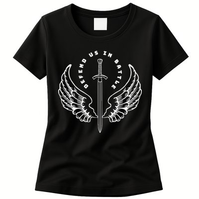St. Michael The Archangel Defend Us In Battle Womens T-Shirt