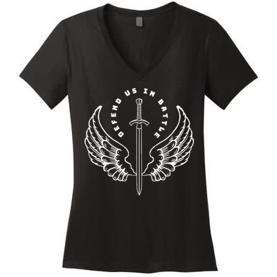 St. Michael The Archangel Defend Us In Battle Women's V-Neck T-Shirt