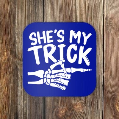 Shes My Trick Hes My Treat Skeleton Hand Halloween Couples Gift Coaster