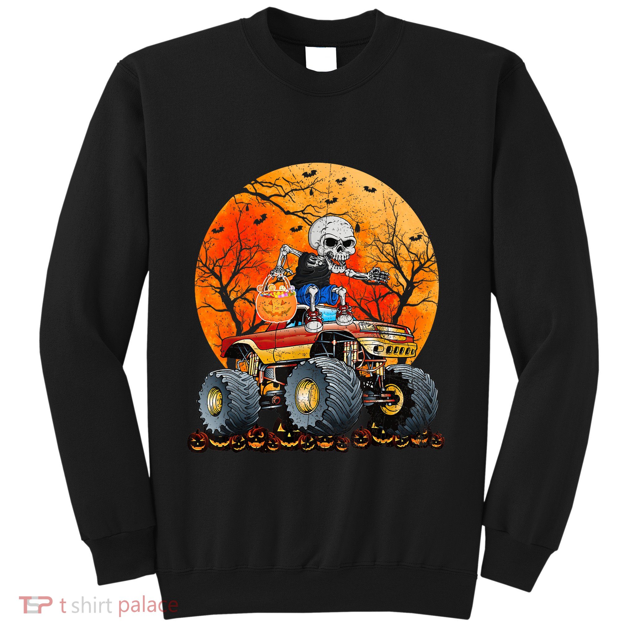 Skeleton Monster Truck Moon Candy Halloween Sweatshirt