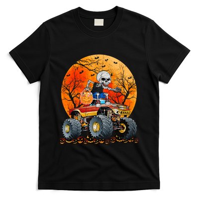 Skeleton Monster Truck Moon Candy Halloween T-Shirt