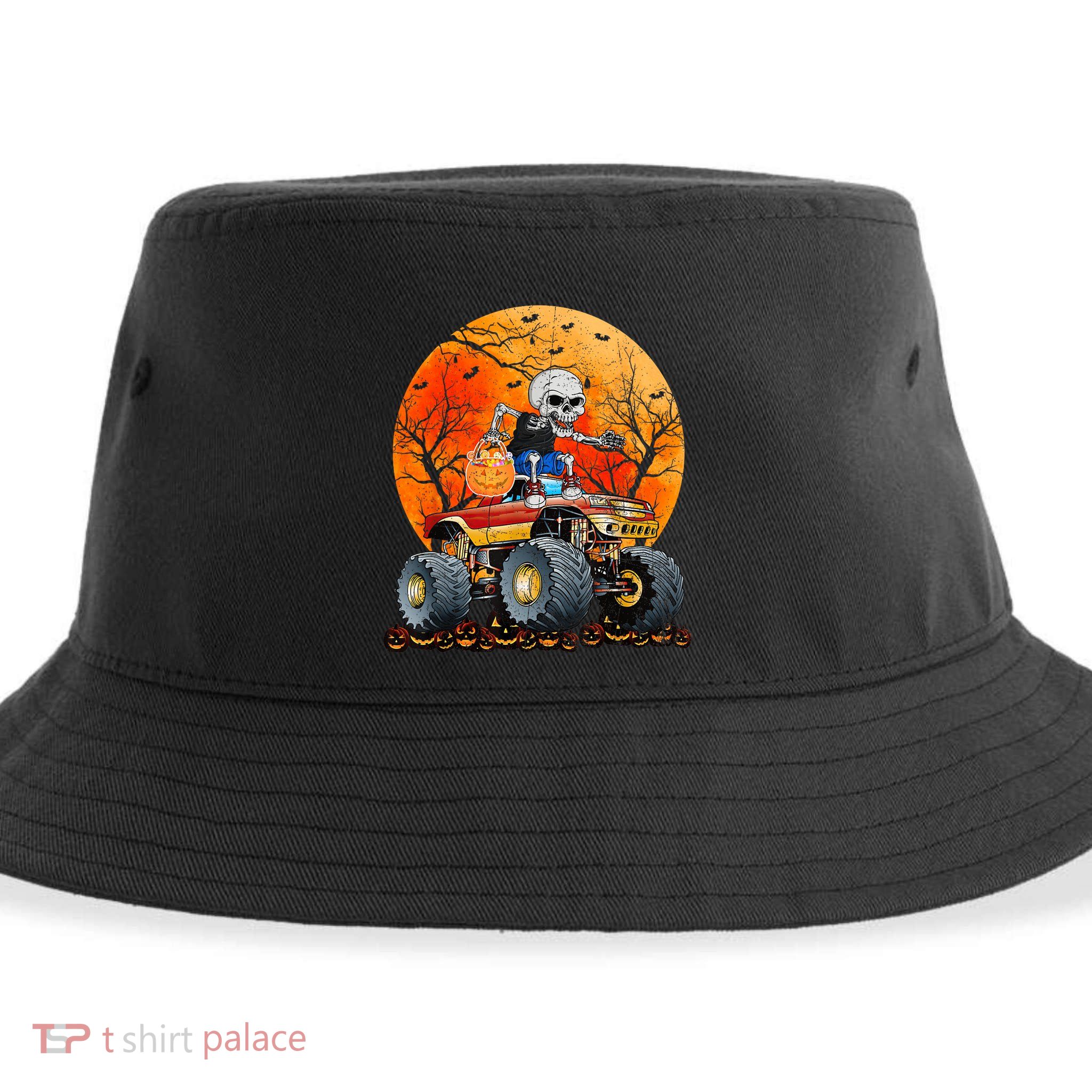 Skeleton Monster Truck Moon Candy Halloween Sustainable Bucket Hat