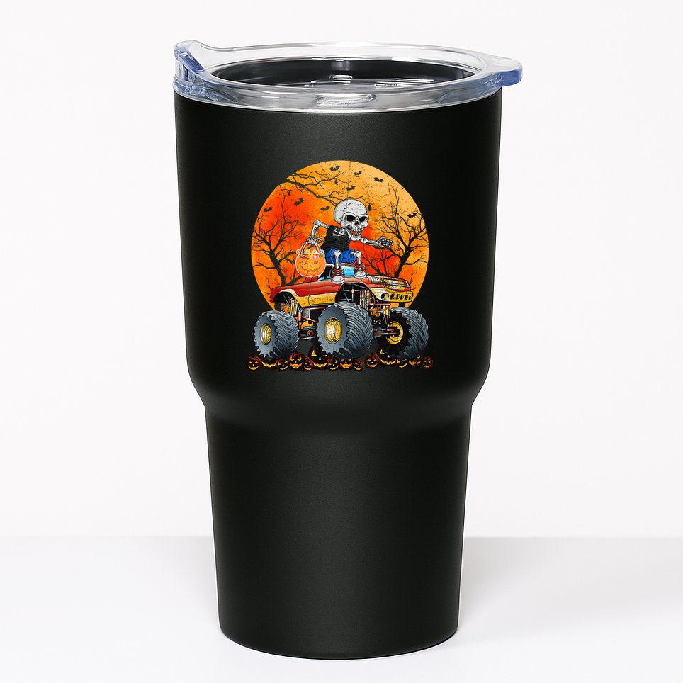 Skeleton Monster Truck Moon Candy Halloween Tumbler