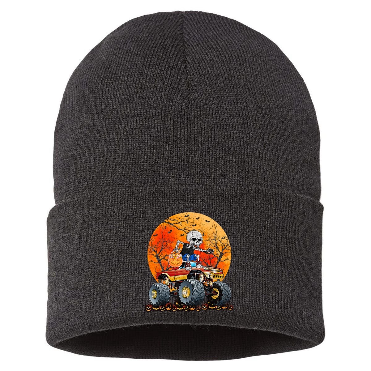 Skeleton Monster Truck Moon Candy Halloween Sustainable Knit Beanie
