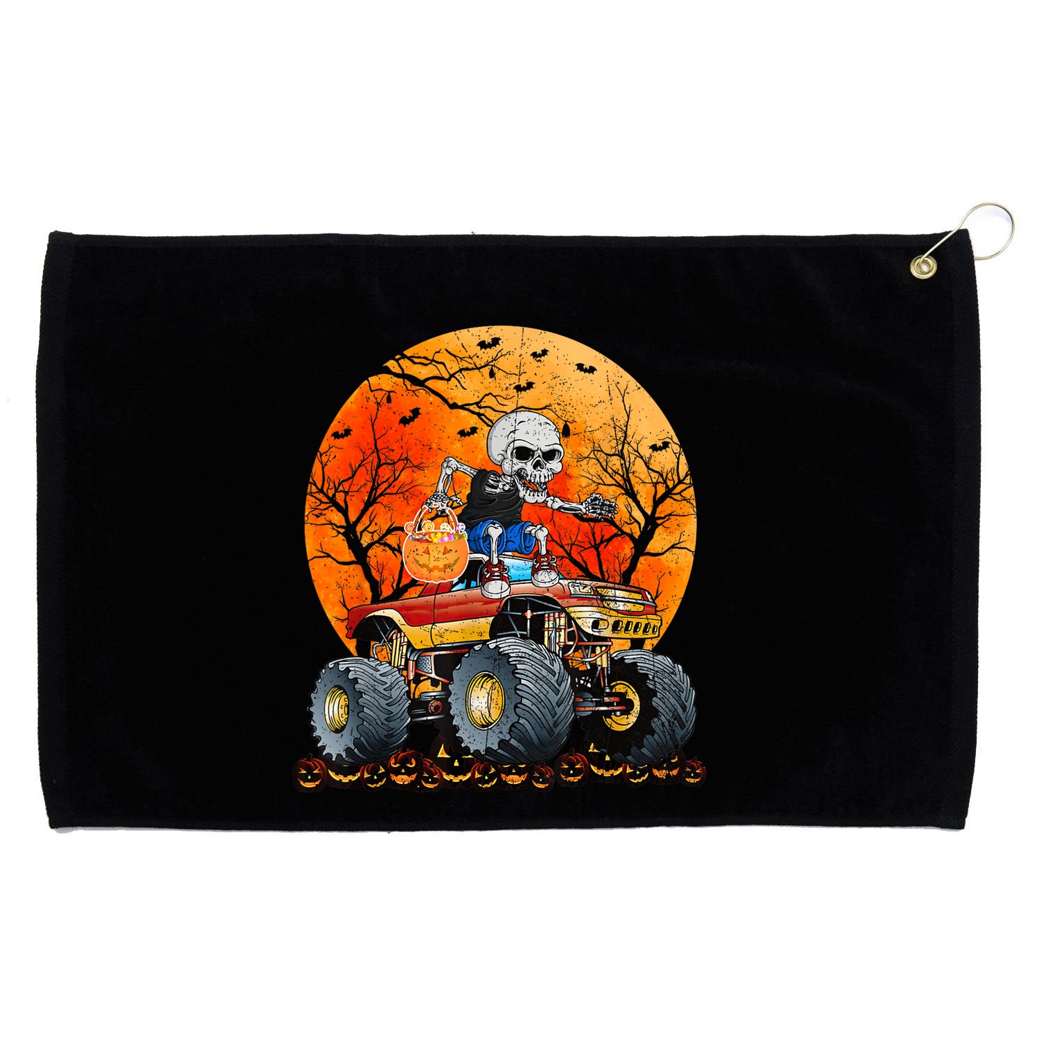Skeleton Monster Truck Moon Candy Halloween Grommeted Golf Towel