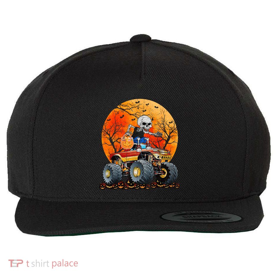 Skeleton Monster Truck Moon Candy Halloween Wool Snapback Cap