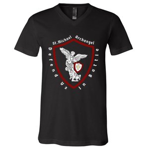 Saint Michael The Archangel Defend Us In Battle V-Neck T-Shirt