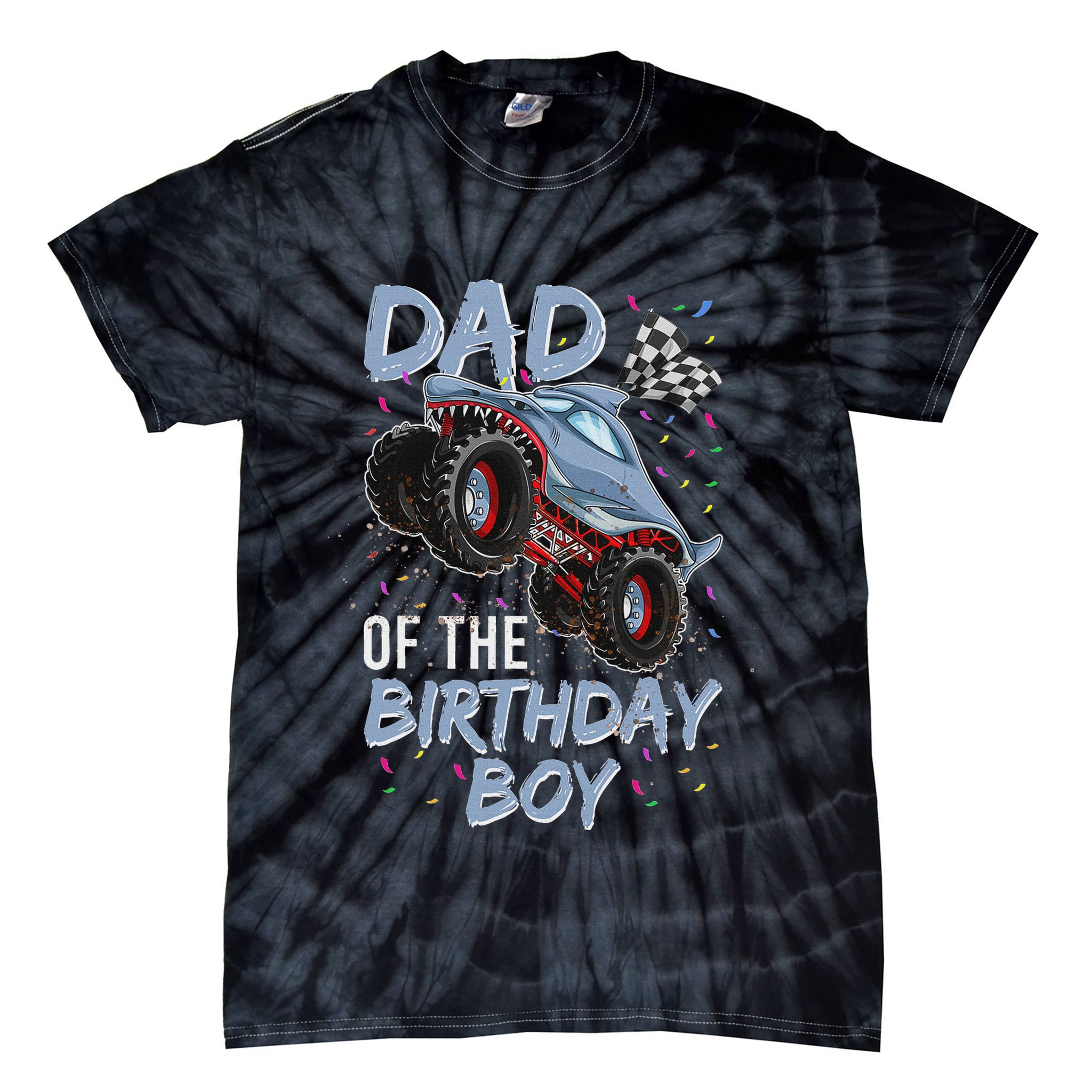 Shark Monster Truck S For Men, Dad Of Birthday Boy Tie-Dye T-Shirt