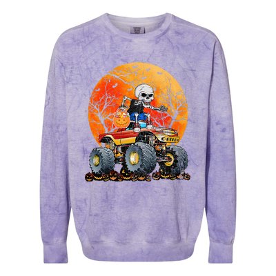 Skeleton Monster Truck Moon Candy Halloween Colorblast Crewneck Sweatshirt