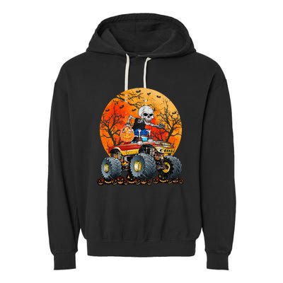 Skeleton Monster Truck Moon Candy Halloween Garment-Dyed Fleece Hoodie