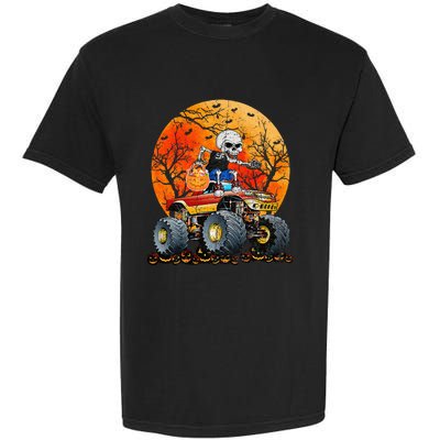 Skeleton Monster Truck Moon Candy Halloween Garment-Dyed Heavyweight T-Shirt