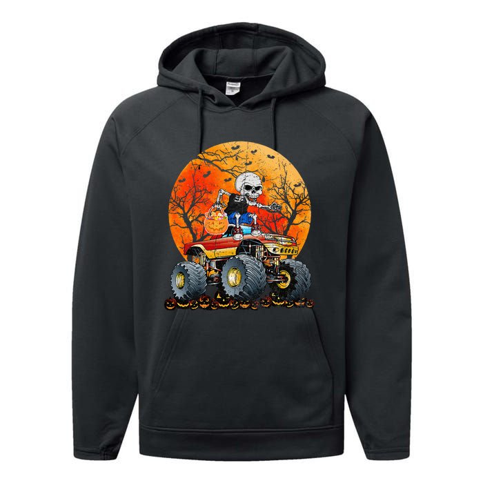 Skeleton Monster Truck Moon Candy Halloween Performance Fleece Hoodie