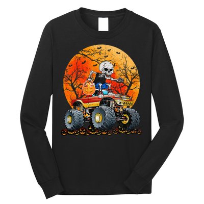 Skeleton Monster Truck Moon Candy Halloween Long Sleeve Shirt