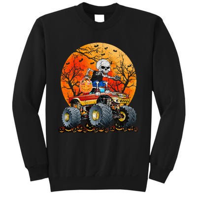 Skeleton Monster Truck Moon Candy Halloween Sweatshirt