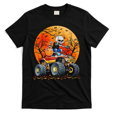 Skeleton Monster Truck Moon Candy Halloween T-Shirt