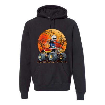 Skeleton Monster Truck Moon Candy Halloween Premium Hoodie