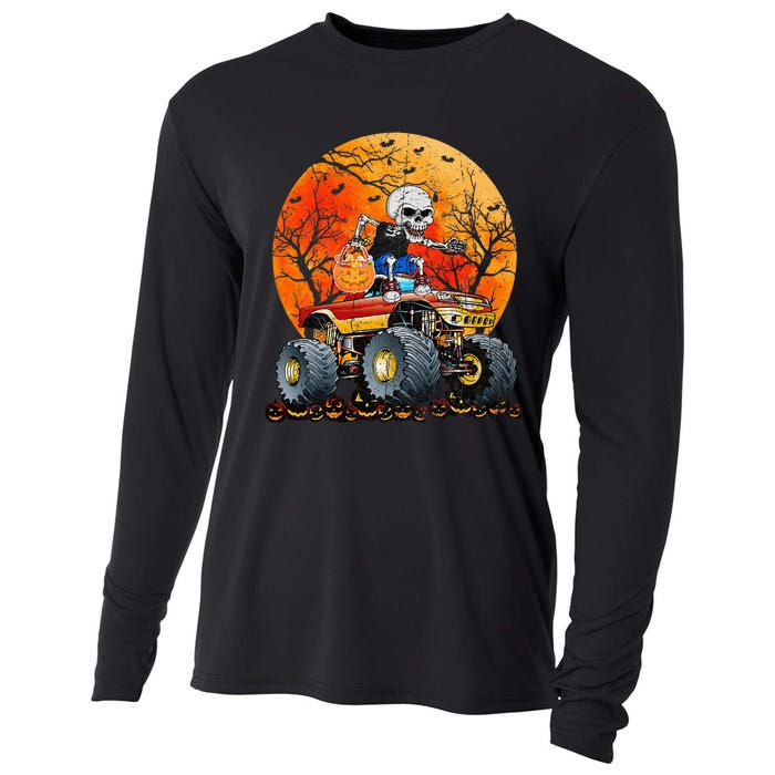 Skeleton Monster Truck Moon Candy Halloween Cooling Performance Long Sleeve Crew