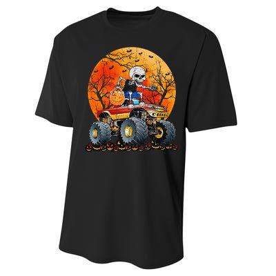 Skeleton Monster Truck Moon Candy Halloween Performance Sprint T-Shirt