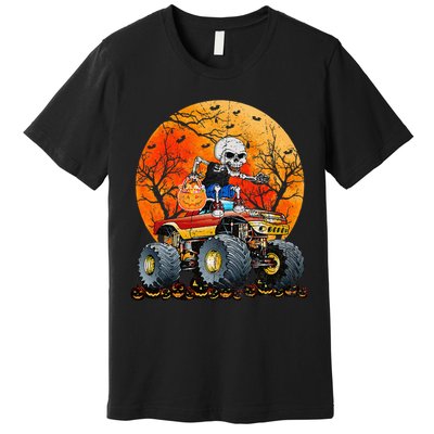 Skeleton Monster Truck Moon Candy Halloween Premium T-Shirt