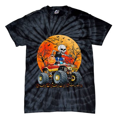 Skeleton Monster Truck Moon Candy Halloween Tie-Dye T-Shirt