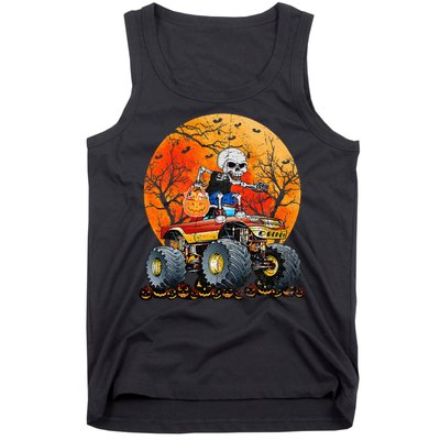 Skeleton Monster Truck Moon Candy Halloween Tank Top