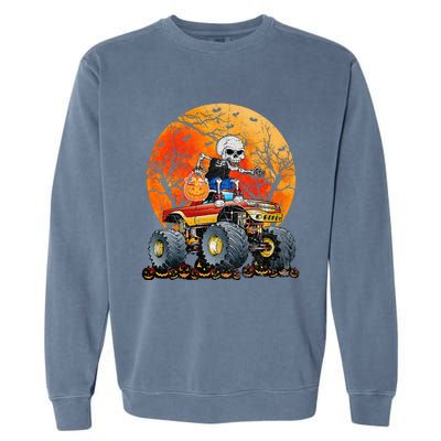 Skeleton Monster Truck Moon Candy Halloween Garment-Dyed Sweatshirt