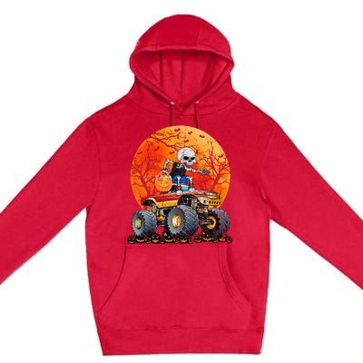 Skeleton Monster Truck Moon Candy Halloween Premium Pullover Hoodie