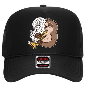 Sloth Musical Trumpet High Crown Mesh Back Trucker Hat