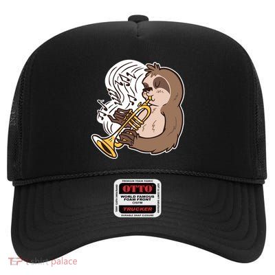 Sloth Musical Trumpet High Crown Mesh Back Trucker Hat