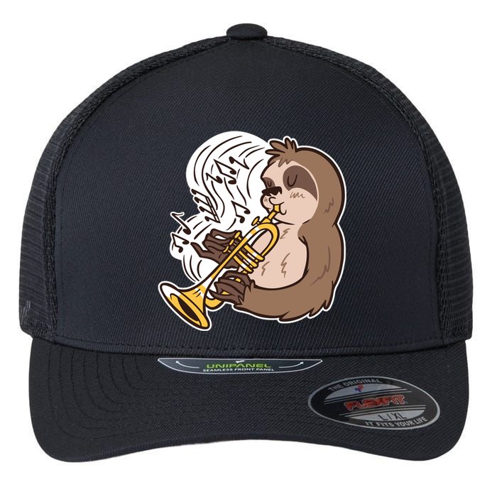 Sloth Musical Trumpet Flexfit Unipanel Trucker Cap