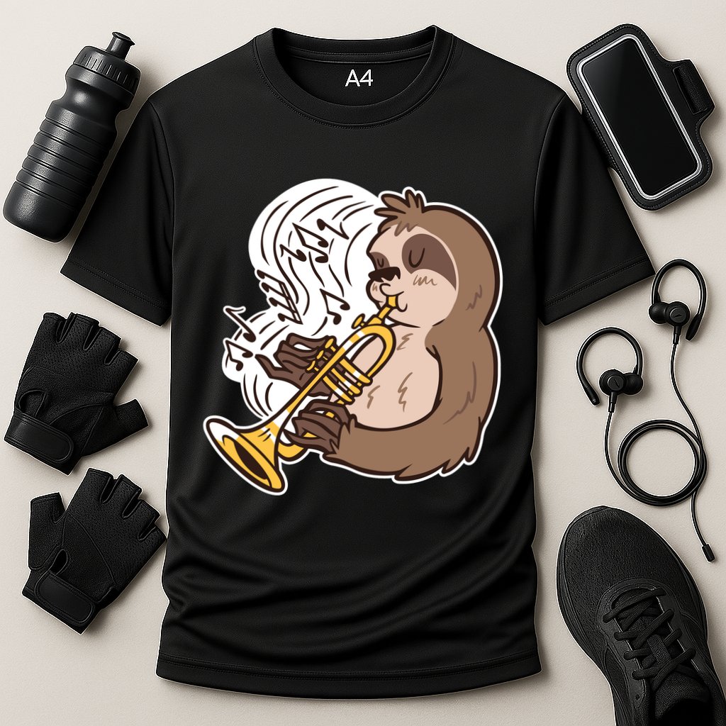 Sloth Musical Trumpet Cooling Performance Crew T-Shirt