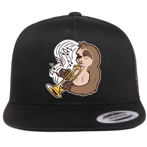 Sloth Musical Trumpet Flat Bill Trucker Hat