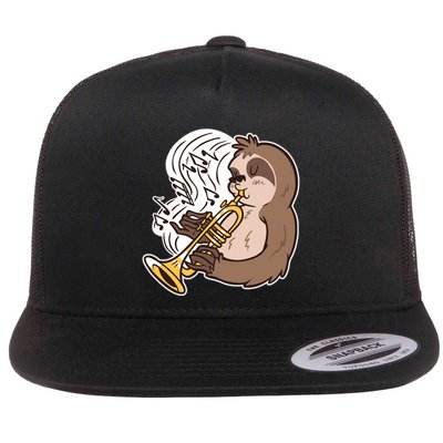 Sloth Musical Trumpet Flat Bill Trucker Hat