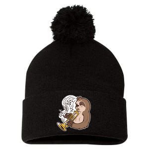 Sloth Musical Trumpet Pom Pom 12in Knit Beanie