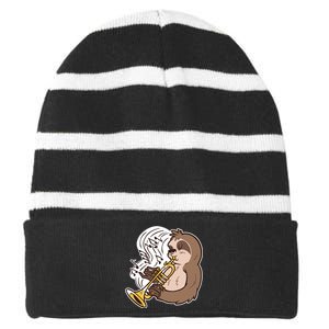 Sloth Musical Trumpet Striped Beanie with Solid Band