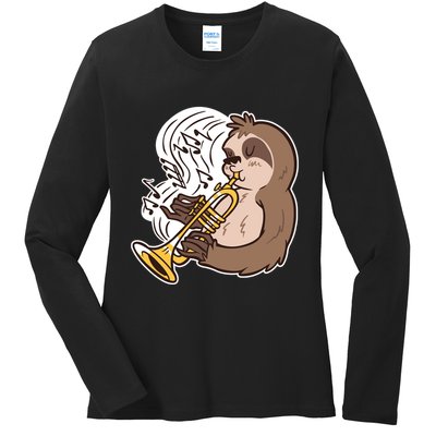Sloth Musical Trumpet Ladies Long Sleeve Shirt