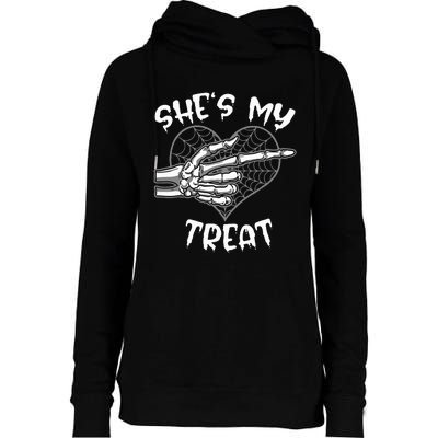 SheS My Treat Funny Halloween Matching Couple Womens Funnel Neck Pullover Hood