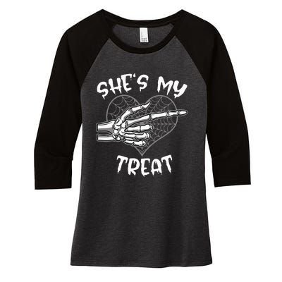 SheS My Treat Funny Halloween Matching Couple Women's Tri-Blend 3/4-Sleeve Raglan Shirt