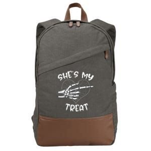 SheS My Treat Funny Halloween Matching Couple Cotton Canvas Backpack