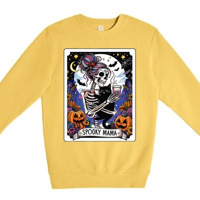 Spooky Mama Tarot Card Halloween Mom Skull Mama Black Cat Premium Crewneck Sweatshirt