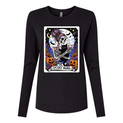 Spooky Mama Tarot Card Halloween Mom Skull Mama Black Cat Womens Cotton Relaxed Long Sleeve T-Shirt