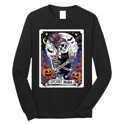 Spooky Mama Tarot Card Halloween Mom Skull Mama Black Cat Long Sleeve Shirt