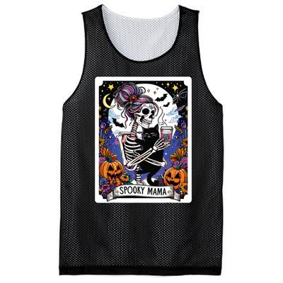 Spooky Mama Tarot Card Halloween Mom Skull Mama Black Cat Mesh Reversible Basketball Jersey Tank