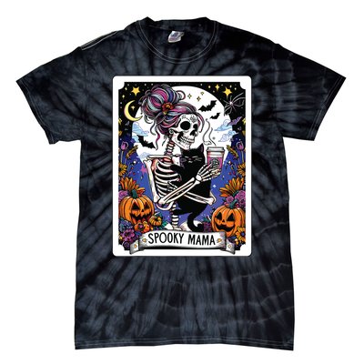 Spooky Mama Tarot Card Halloween Mom Skull Mama Black Cat Tie-Dye T-Shirt