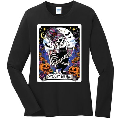 Spooky Mama Tarot Card Halloween Mom Skull Mama Black Cat Ladies Long Sleeve Shirt