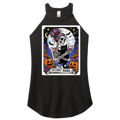 Spooky Mama Tarot Card Halloween Mom Skull Mama Black Cat Women’s Perfect Tri Rocker Tank