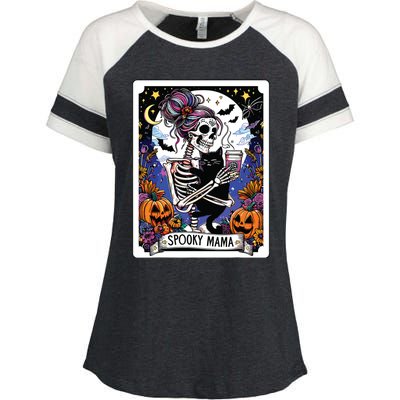 Spooky Mama Tarot Card Halloween Mom Skull Mama Black Cat Enza Ladies Jersey Colorblock Tee