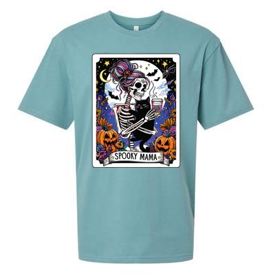 Spooky Mama Tarot Card Halloween Mom Skull Mama Black Cat Sueded Cloud Jersey T-Shirt